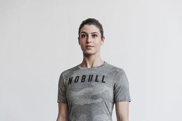 Nobull Women's T Shirts Grey Camo | Australia (RV5219)